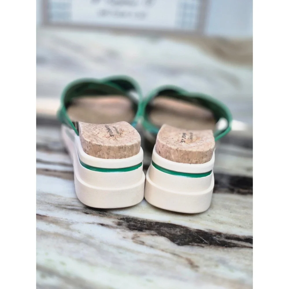 St Johns Bay Moat Green Platform Sandals Cork Memory Foam Slides Womens 9.5W